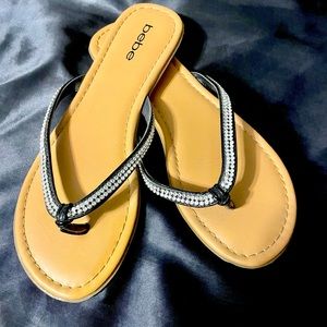 Bebe Black Rhinestone Sandal Flip Flop Size 9 - Like new!